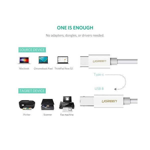 UGREEN Cable USB-C to USB 2.0 Print Cable 1.5m (White) UGREEN Cable USB-C to USB 2.0 Print Cable 1.5m (White)